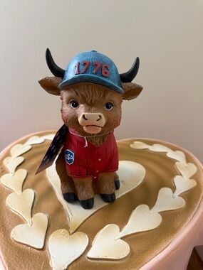 Stars & Stripes 4th of July Resin Baseball Highland Cow with Hat & USA Jersey
